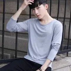 長袖カットソー ロングTシャツ ロンT メンズ 紳士用 男性 トップス クルーネック ラウンドネック 無地 シンプル  おしゃれ かっ#bum4163