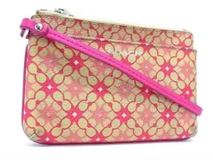 COACH コーチ シグネチャー レザー ポーチ マルチケース 小物入れ レディース ピンク系×ブラウン系 DE4292