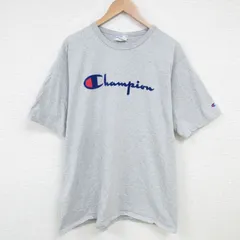 XL/古着 チャンピオン champion 半袖 ブランド Tシャツ メンズ ビッグロゴ 大きいサイズ フロッキープリント クルーネック グレー 霜降り 2
