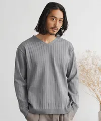 新品 未使用 JIGGYS SHOP(ジギーズショップ)ワイドリブVネックニットセーター 217751 グレーのサムネイル