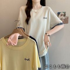 【美品・未使用新品】半袖です ゆったり刺繍ニットトップス アイスシルク半袖Tシャツ