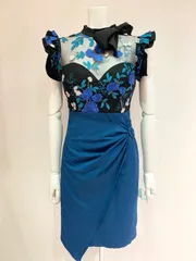 1428 JEWELS ジュエルズ キャバクラ ドレス レース フラワー 刺繍 リボン フリル ミディ キャバドレス M