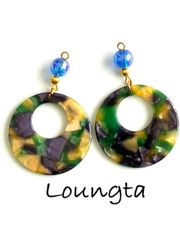 2975ブルーグリーン大ぶりピアス 樹脂ピアス