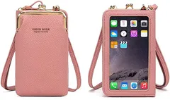 Amuself 母の日 スマホポーチ スマホショルダー 財布 カードケース がま口 レディース ショルダーバッグ ポシェット 斜め掛け( ディープピンク)