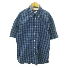 トミーヒルフィガー TOMMY HILFIGER ボタンダウン BDシャツ チェック柄 半袖 M 青 ブルー 1014 ■YHS6