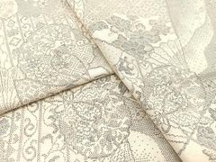 平和屋着物○上質な紬 型染め 楽器文 銀通し地 正絹 逸品 DAAS2428tw  