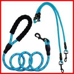 リード 2匹用2頭引き ロープ 小型、中型、大型犬用リード お散歩 しつけ 犬 持ちやすい絡まらない ドッグ お出かけ一匹用対応 二匹用対応多 (青です)