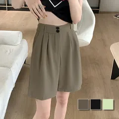 タック入りショートパンツ レディース ボトムス 春 夏服 韓国ファッション 10代 20代 30代 オフィスカジュアル ハーフパンツ シンプル ハイウエスト フレア