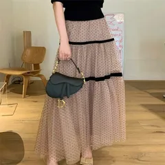 チュールスカート 夏 レディース ドット 水玉 フレアスカート 春夏 ロングスカート チュールスカート ボトムス キレイめ 体型カバー ウエストゴム Aライン お洒落 ゆったり エレガント フェミニン 大人可愛い xzjhymm#