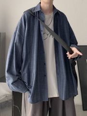 シャツ メンズ 吸汗速乾 カジュアル チェック吸汗速乾 春秋 ブルー カジュアルシャツ