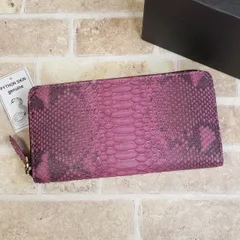 未使用 パイソンレザー ラウンドファスナー 長財布 小銭室有 蛇革 パープル 財布