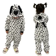 【ハロウィンに大活躍】ダルメシアン フランネル パジャマ 子供 つなぎ 動物コスチューム 秋冬 ルームウェア フード付き 誕生日プレゼント