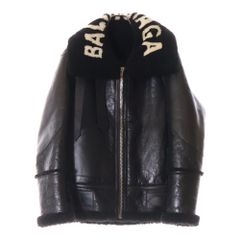 BALENCIAGA (バレンシアガ) 17AW ムートンロゴ ジップ レザー ボンバージャケット ブラック 518095