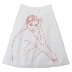 DIRK VAN SAENE ダークヴァンセーヌ 刺繍 スカート ボトムス レディース コットン100% ホワイト 38