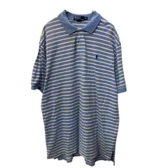 Polo Ralph Lauren 半袖 ボーダー ポロシャツ 2XL サックスブルー ポロラルフローレン 鹿子 ポニーロゴ 古着卸 アメリカ仕入 a704-5385