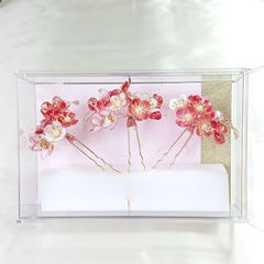 🌸嬉しいオマケ付き🌸 二股簪（かんざし）3点セット ✨ オーダー可 能商品✨ 白梅 紅梅 梅 簪 かんざし 成人式 結婚式 ウェデング 七五三 ヘアアクセ お祝い ギフト お正月 和装 髪飾り 浴衣 着物 ヘアピン 着物小物 パーティヘアー 夜会巻き