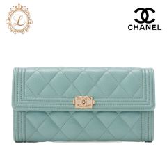 CHANEL シャネル ボーイシャネル マトラッセ 二つ折り長財布 キャビアスキン ミントグリーン（ゴールド金具）レディースウォレット 財布 レディース財布  【中古】【送料無料】