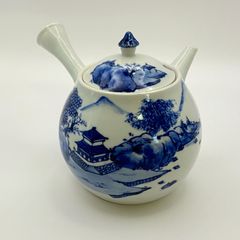 急須 染付山水 ボーフラ　高野昭阿弥　紙箱入　煎茶道具　茶器　伝統工芸品