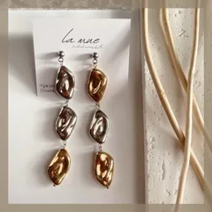 【304ステンレス 24KPG 本金メッキ ポスト】  ゴールド シルバー メタル ロング ピアス アシメ アシンメトリー ミックスカラー アレルギー対応 ハンドメイドピアス 【イヤリング変更可能】