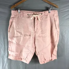 ザラ ZARA MAN パンツ ハーフパンツ デニム リネン ロゴボタン ウエスト紐 ポケット ピンク Lサイズ 2025032500272