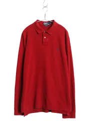 【お得なクーポン配布中!】 90s ポロ ラルフローレン 鹿の子 長袖 ポロシャツ メンズ XL オールド 長袖シャツ コットン カットソー ワンポイント 細身 大きいサイズ 赤