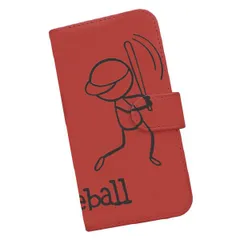 手帳型 スマホケース 野球 モノトーン ベースボール 棒人間 レッド 209re