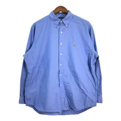 90年代 RALPH LAUREN ラルフローレン YARMOUTH ボタンダウン 長袖シャツ ワンポイントロゴ ライトブルー (メンズ 16.5) 中古 古着 R7360