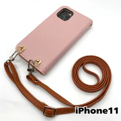 【新品未使用】iPhone11 アイフォン11 ストラップ付 手帳型スマホ ケース ショルダー (カバー色 くすみピンク、ストラップ色ブラウン) カード収納 zflip49-strap23-iphone11-sakr-br