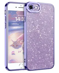 【人気商品】7 8 SE2 用 SE3 アイフォン ストラップホール付き ストラップホール付き 滑り止め ワイアレス充電対応 グリッターケース 軽量 薄型 tpu かわいい おしゃれ 耐衝撃 4.7インチ用（パープル） 韓国 透明 ダイヤモンド クリア2in1