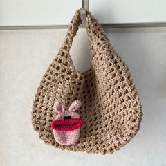 ミニパクパクモンスター付き　ワンハンドルメッシュバッグ　エコバッグ　ハンドメイド