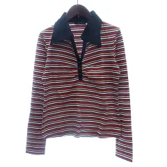 コムサイズム COMME CA ISM ポロシャツ ニット カットソー スキッパーカラー ボーダー 長袖 M 赤 レッド オレンジ /AU