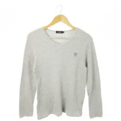 ブラックレーベルクレストブリッジ BLACK LABEL CRESTBRIDGE 長袖カットソー ワッフル Vネック ストレッチ ワンポイント 刺繍 コットン M グレー /AO11 ■GY19