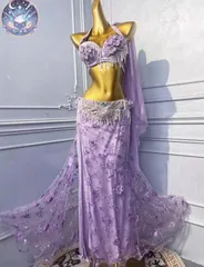 新品 未使用 新作 ベリーダンス オリエンタル衣装 レースパープル ブラスカート オーダーメイド