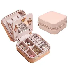 Doyime ジュエリーボックス アクセサリーケース ミニ宝石箱 携帯用 PUレザー 鏡付き 着脱式の仕切り付き 持ち運び 便利 大容量 おしゃれ 人気 アクセサリーピアス ネックレス 指輪 収納 女の子 旅行用 贈り物 10cm*10cm*5cm (ラピンク