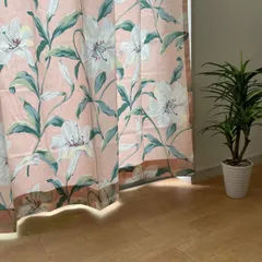【非遮光】カーテン　大きな花柄　百合柄　ピンク　巾100cm×丈178cｍ　2枚組のサムネイル