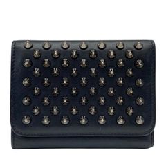クリスチャンルブタン 財布 コンパクトウォレット 三つ折り財布 折財布 ミニ財布 スタッズ ロゴ レザー ブラック