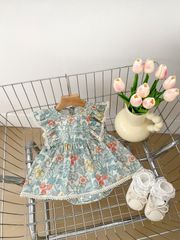 お花柄 ロンパース ワンピース ブルー 70cm 80cm 女の子 ベビー服 韓国服 新品 ks4852