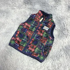 【良品】mikiHOUSE  ミキハウス  キッズ用ダウンベスト  チェック柄  裏地ボア  (90)  アメカジ  カワイイ  キッズ  青系  ブルー【送料無料】