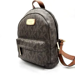 ✨良品✨ MICHEAL KORS マイケルコース リュックサック バックパック 総柄 ロゴ型押し ロゴプレート ゴールド金具 肩掛け PVCレザー レディース ブラウン 茶色