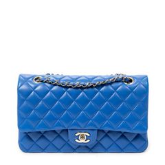 CHANEL シャネルマトラッセ WフラップロイヤルブルーキルティングラムスキンレザーAA