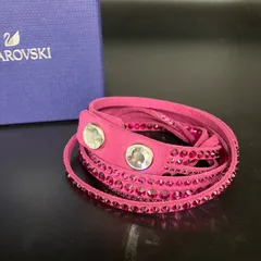 B23 美品 スワロフスキー ピンク/パープル クリスタルストーン付き ラップブレス