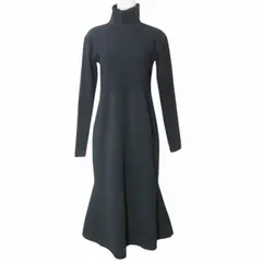 ノーブル NOBLE タグ付き 22SS カラーブロックニットワンピース ロング 長袖 リブ ハイネック Iライン マーメイドフレア 紺 ネイビー フリーサイズ X