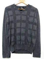 ☆【1点限り】ブラックレーベル クレストブリッジ CRESTBRIDGE ニット セーター チェック柄 グレー メンズ Mサイズ■L28441AWS25-250111-20-3（510）