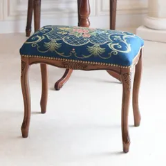 値下げ! マホガニー ロココ調猫足スツールモケット匿名配送明るいブルー