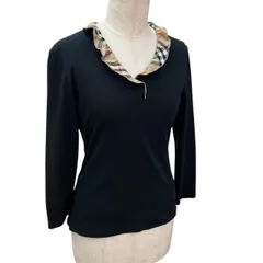 BURBERRY BLUELABEL バーバリー ブルーレーベル ホースロゴ カットソー Tシャツ 7分袖 ノバチェック ブラック 1