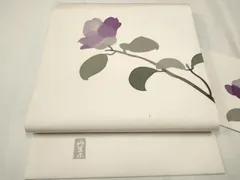 季節物 秋 柿の実 塩瀬名古屋帯 ロウケツ 高久空木 手描ロウケツ染 白百合の花名古屋帯 高久空木作(H52090nD) 帯紹介