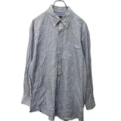 TOMMY HILFIGER 長袖 ストライプシャツ L ライトブルー ブラック トミーヒルフィガー ボタンダウン 古着卸 アメリカ仕入 a704-5533