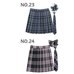 NO.23 制服 学生制服スカート 3点セット 蝶結び+ネクタイ+スカート35タイプ チェック柄プリーツスカート(スクール・制服)　女子高生スカート レディース
