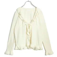 【美品】ピンクハウス★ニットカーディガン はおりもの 白系 大きいサイズL 透かし編み&フリル♪z15095