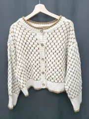 ◇ ⊇ LOWRYS FARM ローリーズファーム 柄編み　ショート丈 長袖 ニット　カーディガン サイズF アイボリー レディース P  【1410160011768】